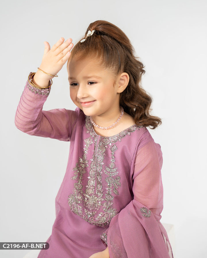 Kids 3 Piece Bori Net Embroidered Suit | 2196-AF-B.NET