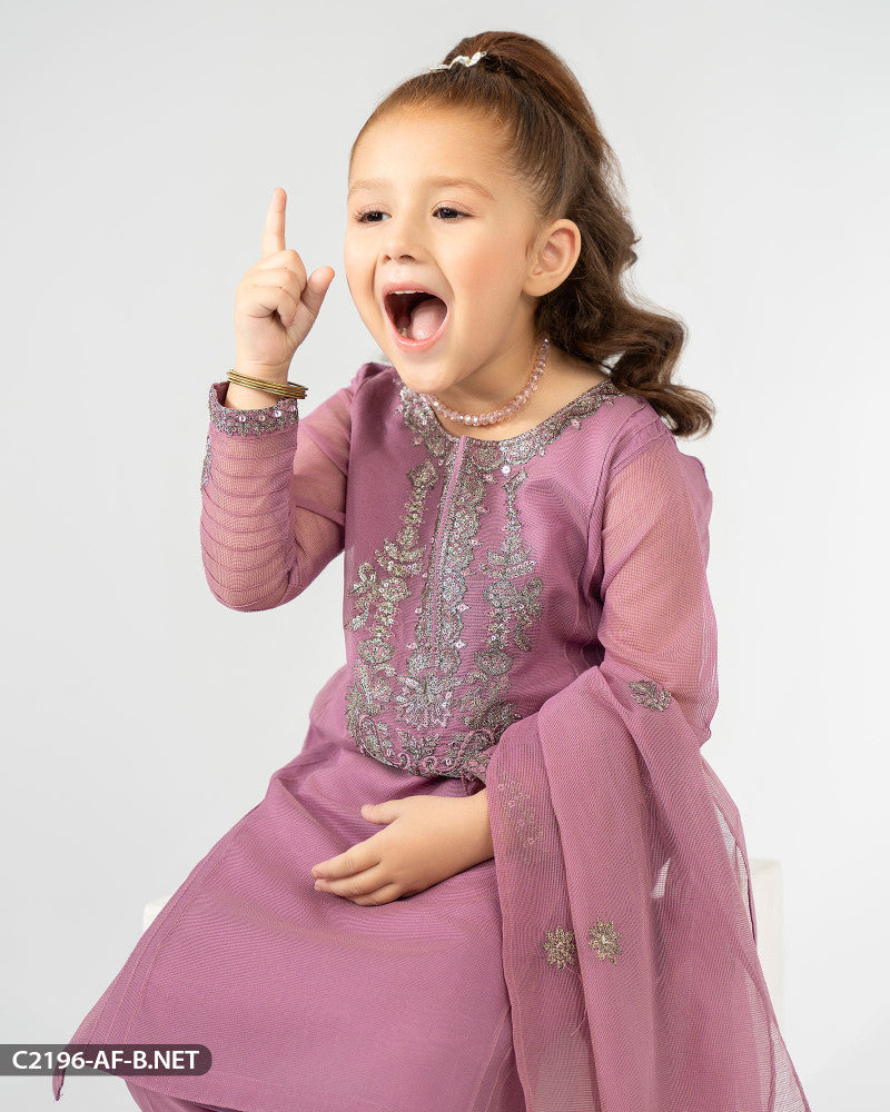 Kids 3 Piece Bori Net Embroidered Suit | 2196-AF-B.NET