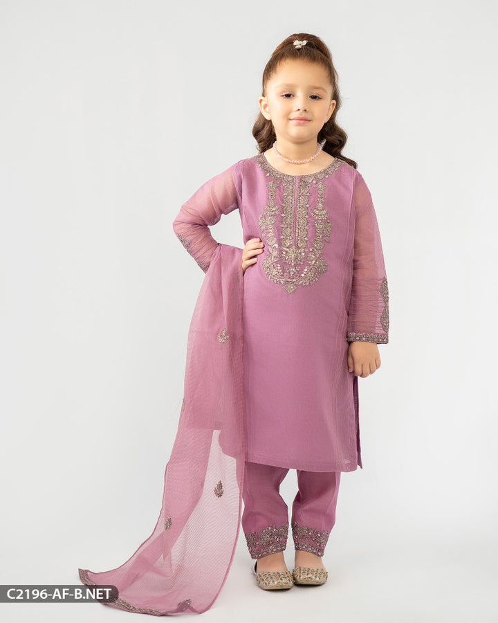 Kids 3 Piece Bori Net Embroidered Suit | 2196-AF-B.NET