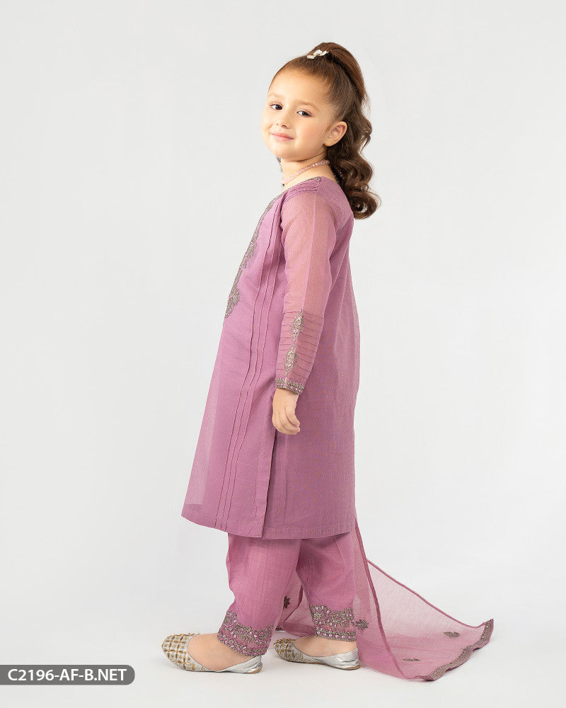 Kids 3 Piece Bori Net Embroidered Suit | 2196-AF-B.NET