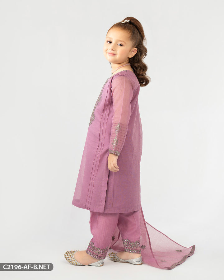 Kids 3 Piece Bori Net Embroidered Suit | 2196-AF-B.NET