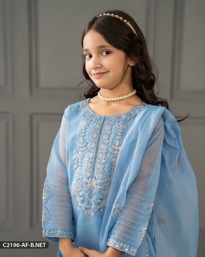 Kids 3 Piece Bori Net Embroidered Suit | 2196-AF-B.NET