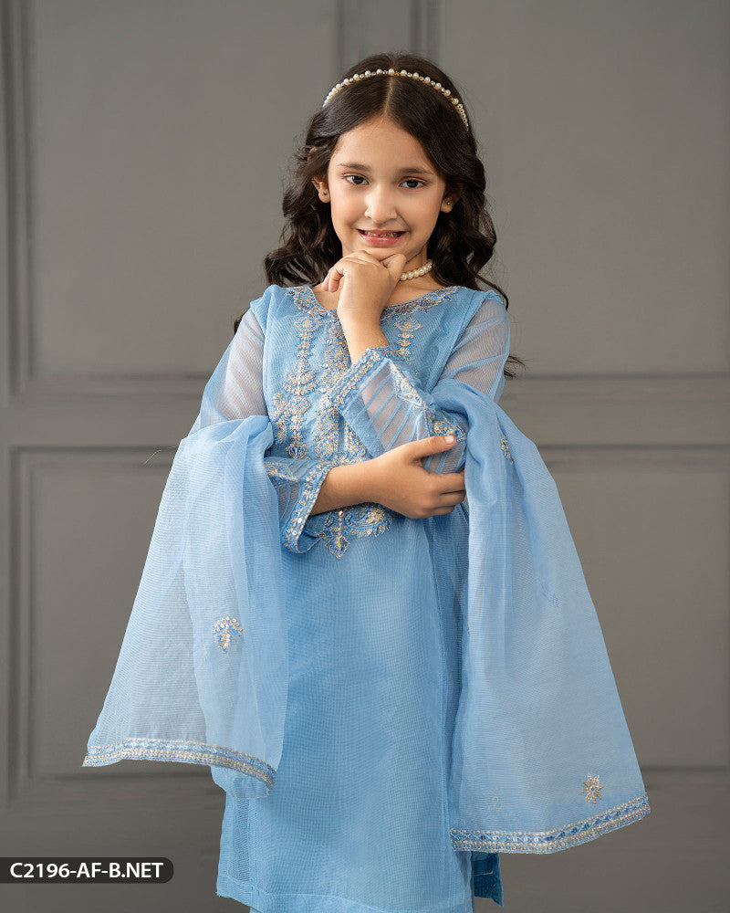 Kids 3 Piece Bori Net Embroidered Suit | 2196-AF-B.NET