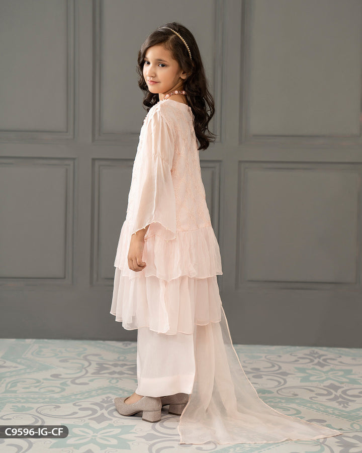 Kids 3 Piece Chiffon Embroidered Frock | 9596-IG-CF